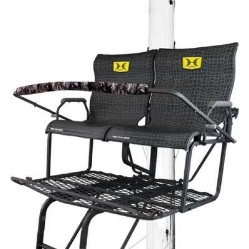 DESCRIPTION: (1) 2-MAN LADDER STAND BRAND/MODEL: HAWK/SASQUATCH INFORMATION: 18' HEIGHT, 500LB WEIGHT RATING, RETAIL$: $699.99 SIZE: 36" X 51" PLATFOR