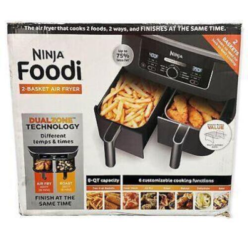 DESCRIPTION: (1) NINJA FOODIE 6-IN-1 BRAND/MODEL: NINJA INFORMATION: 2 BASKET AIR FRYER, RETAIL$: $169.99 SIZE: 8 QUART QTY: 1