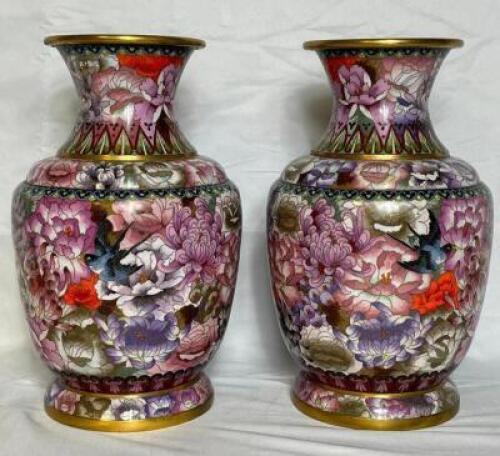 (2) - PC. VINTAGE ASIAN CLOISONNE PORCELAIN VASE SET