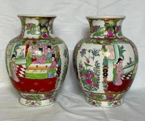 (2) - PC. VINTAGE ASIAN CLOISONNE PORCELAIN VASE SET