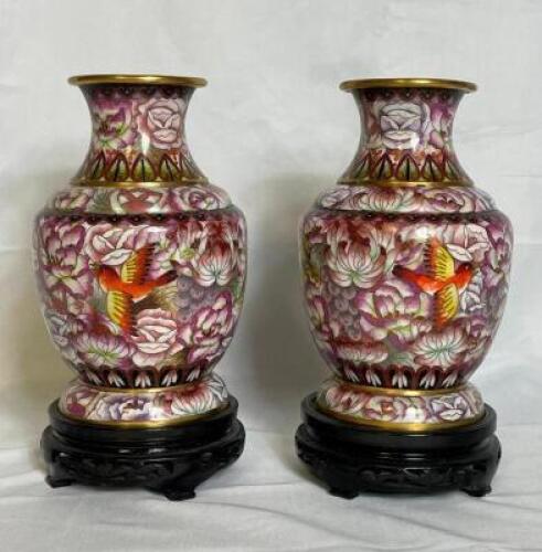 (2) - PC. VINTAGE ASIAN CLOISONNE PORCELAIN VASE SET