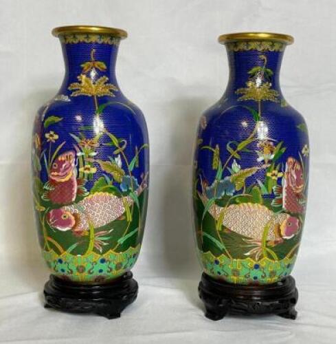 (2) - PC. VINTAGE ASIAN CLOISONNE PORCELAIN VASE SET