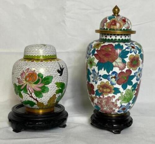 (2) - PC. VINTAGE ASIAN CLOISONNE PORCELAIN VASE SET