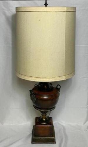 DECORATIVE WALNUT AND BRONZE TABLE LAMP