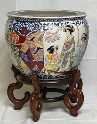 VINTAGE CLOISONNE PORCELAIN PLANTER WITH INTERIOR PAINTING