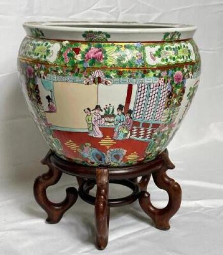 VINTAGE CLOISONNE PORCELAIN PLANTER WITH INTERIOR PAINTING