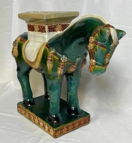 PORCELAIN TANG SANCAI HORSE GARDEN STOOL / PLANTER STAND