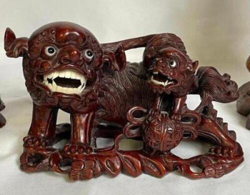 VINTAGE ASIAN HAND-CARVED ROSEWOOD SCULPTURE - "FOO DOG"