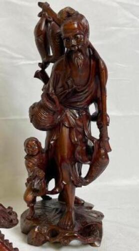 VINTAGE ASIAN HAND-CARVED ROSEWOOD SCULPTURE - "SHOULAO AND CHILD"