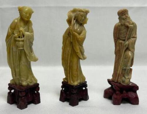 (3) - PC. ANTIQUE CREAMY JADE CHINESE FIGURE SET