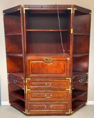 3 PC. ENTERTAINMENT CENTER WITH LETTER DESK BASE AND GOLD PLATED ACCENTS
