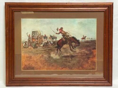 C.M. RUSSEL "RIDER OF THE ROUGH STRING" FRAMED PRINT