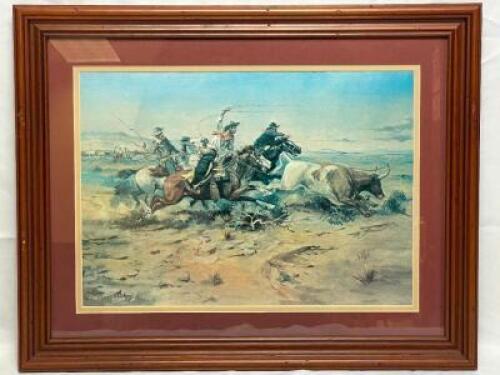 C.M. RUSSEL "HERD QUITTERS" FRAMED PRINT