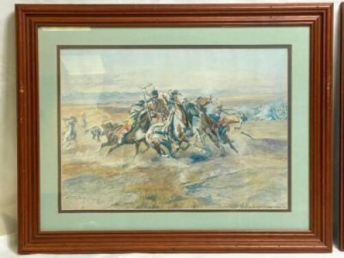 C.M. RUSSEL "THE ATTACK" FRAMED PRINT