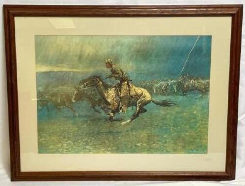 FREDERIC REMINGTON "THE STAMPEDE" FRAMED PRINT