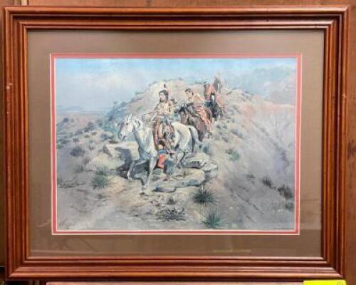 C.M. RUSSEL "ON THE WORPATH" FRAMED PRINT
