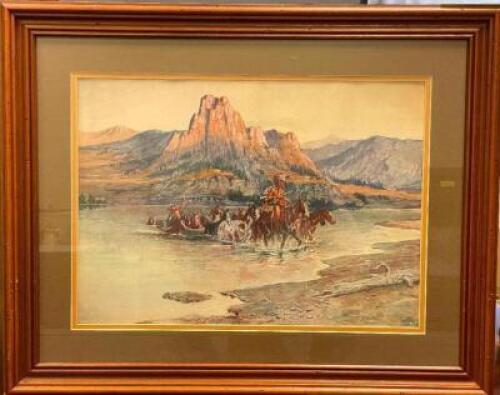 C.M. RUSSEL "RETURN OF THE HORSE THIEVES" (RETURN OF THE RENEGADES) FRAMED PRINT