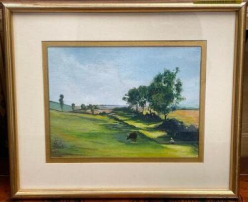 JON WARDEN "FARMER AND BULL / LANDSCAPE" FRAMED OIL ON CANVAS