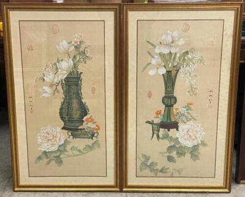 (2) - FRAMED CHINESE FLORAL SILK PAINTING