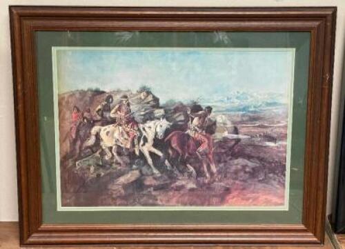 C.M. RUSSEL "THE WILD HORSE HUNTERS" FRAMED PRINT