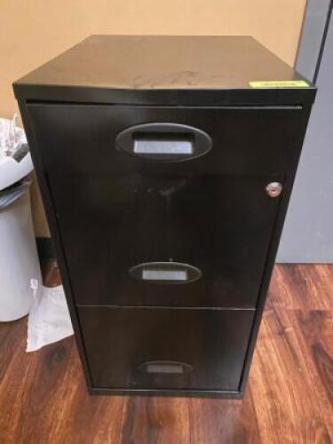 DESCRIPTION: TWO DRAWER METAL FILE CABINET - BLACK LOCATION: BATHROOM QTY: 1