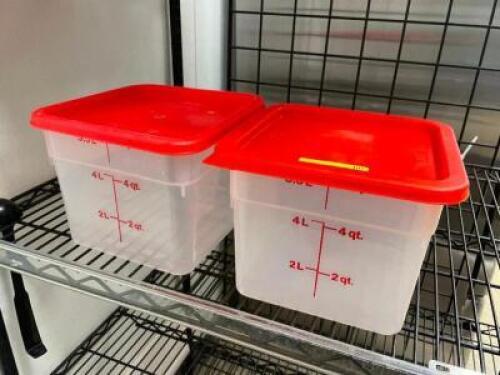 DESCRIPTION: (2) 6 QT PLASTIC CONTAINERS W/ LIDS SIZE 6 QT LOCATION: KITCHEN THIS LOT IS: SOLD BY THE PIECE QTY: 2