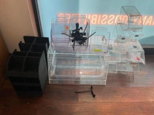DESCRIPTION: (1) LOT OF CLEAR PLASTIC ORGANIZERS AND DISPLAYS LOCATION: KITCHEN THIS LOT IS: ONE MONEY QTY: 1