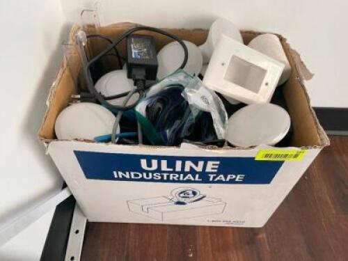 DESCRIPTION: (1) BOX OF LIGHT BULBS AND MISC. CORD. LOCATION: KITCHEN THIS LOT IS: ONE MONEY QTY: 1