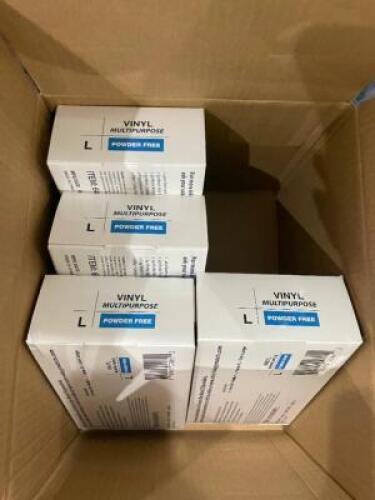 DESCRIPTION: (4) BOXES OF SIZE LARGE VINYL GLOVES LOCATION: KITCHEN THIS LOT IS: ONE MONEY QTY: 1