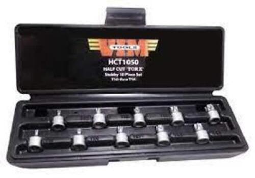 DESCRIPTION: (1) HALF CUT TORX SET BRAND/MODEL: VIM TOOLS #HTC1050 INFORMATION: BLACK CARRY CASE RETAIL$: $50.88 EA SIZE: 10 PIECE, T10 THRU T50 QTY: