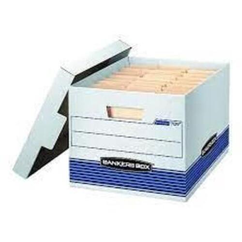DESCRIPTION: (1) PACK OF (3) MEDIUM DUTY STORAGE BOXES WITH LOCKING LIT BRAND/MODEL: BANKERS BOX HAND N STORE RETAIL$: $54.89 EA SIZE: 10X12X15 QTY: 1