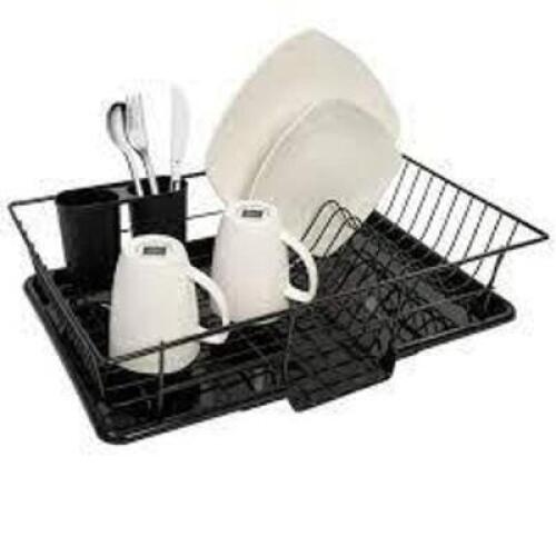 DESCRIPTION: (1) DISH DRAINER DRAIN BOARD AND UTENSIL HOLDER BRAND/MODEL: SWEET HOME COLLECTION INFORMATION: BLACK RETAIL$: $22.46 EA SIZE: 12" QTY: 1