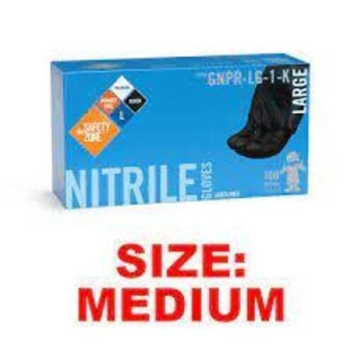 DESCRIPTION: (1) CASE OF (10) BOXES OF (100) NITRILE GLOVES BRAND/MODEL: SAFETY ZONE #GNPR-MD-1-K INFORMATION: BLACK RETAIL$: $160.00 EA SIZE: MED QTY