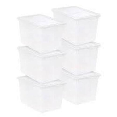 DESCRIPTION: (6) LARGE STORAGE BOX BRAND/MODEL: MAINSTAYS INFORMATION: CLEAR RETAIL$: $60.00 TOTAL SIZE: 68 QT QTY: 6
