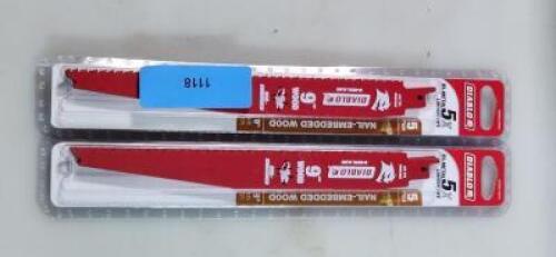 DESCRIPTION: (2) PACKS OF (5) BIMETAL RECIPROCATING SAW BLADES BRAND/MODEL: DIABLO DS0912BW5 RETAIL$: $26.29 EA SIZE: 9' l 1" t QTY: 2