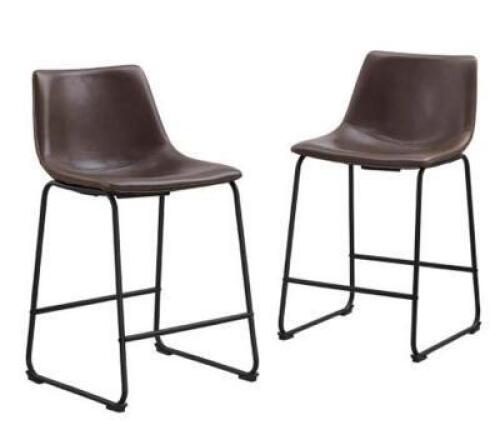 (2) WALKER EDISON LEATHER COUNTER STOOL