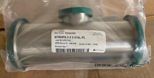 (22) - CT. BOX OF Alfa Laval B7RMPS-3 X 2 -316L-PL 3" x 3" x 2", Tri-Clamp STAINLESS STEEL REDUCING SHORT OUTLET FITTING