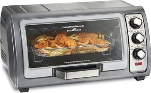 DESCRIPTION: (1) AIR FRYER/TOASTER OVEN BRAND/MODEL: HAMTILTON BEACH/31523 INFORMATION: STAINLESS STEEL, FITS 6 SLICES OR 12" PIZZA RETAIL$: $119.99 S
