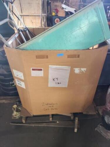 DESCRIPTION: (1) GAYLORD OF MISC HAND TRUCK PARTS INFORMATION: INCLUDES MANY WHEELS & HANDLES QTY: 1