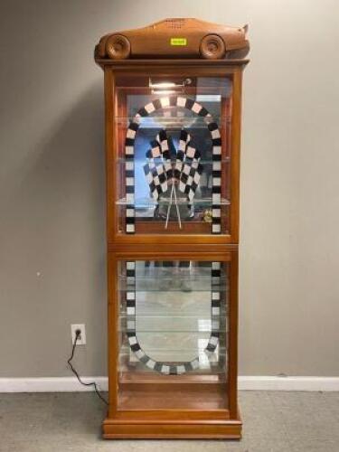 78" ILLUMINATED RACING DISPLAY CABINET WITH WOOD CAR TOP