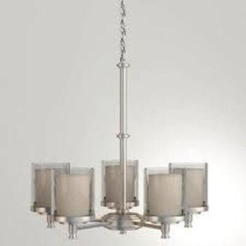 Burbank 5-Light 22 in. Modern Transitional Brushed Nickel Hanging Candlestick Chandelier for Kitchen or Dining Room