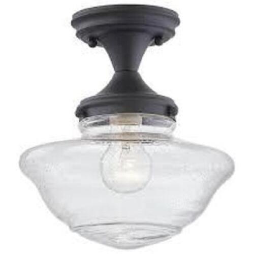 Schoolhouse 9 in. 1-Light Black Semi-Flush Mount