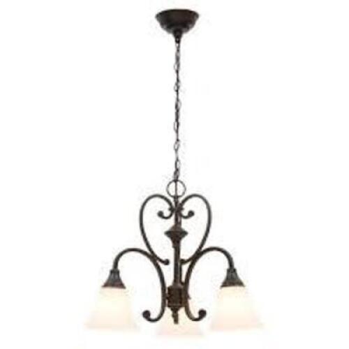 Somerset 3-Light Bronze Chandelier with Bell Shaped Frosted Glass Shades