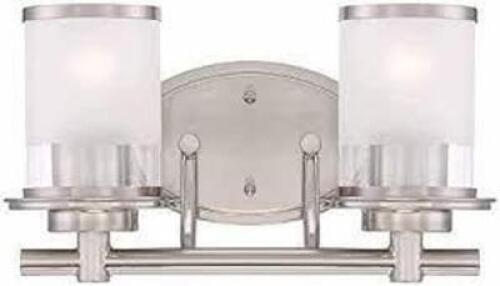 Truitt 14.2 in. 2-Light Brushed Nickel Transitional Bathroom Vanity Light with Frosted Glass Shades