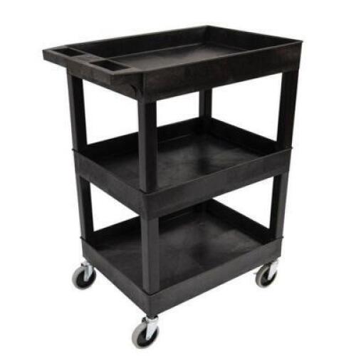 DESCRIPTION: (1) THREE SHELF TUB UTILITY CART BRAND/MODEL: LUXOR INFORMATION: BLACK RETAIL$: $163.00 EA QTY: 1