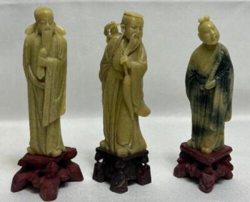 (3) - PC. ANTIQUE CREAMY JADE CHINESE FIGURE SET