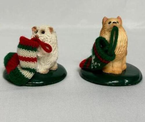 (2) - PC. BYERS CHOICE CHRISTMAS CAT MINIATURE SET