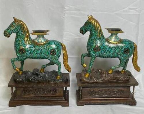 (2) - DECORATIVE CLOISONNE HORSE TREASURE KEEPERS / LAMP BASES