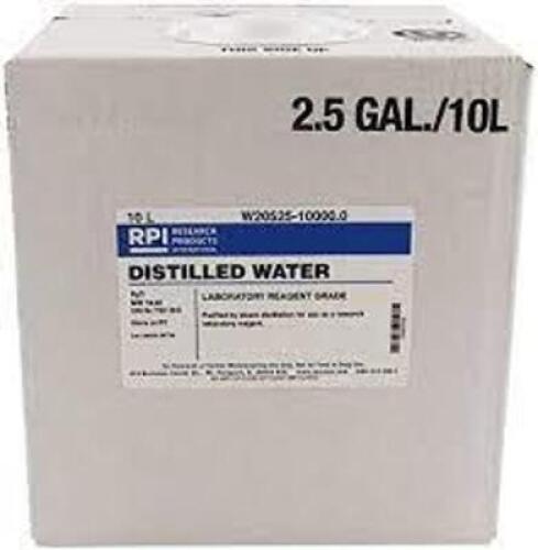 DESCRIPTION: (1) BOX OF LAB GRADE DISTILLED WATER BRAND/MODEL: RPI #W20525-10000.0 RETAIL$: $45.93 EA SIZE: 10L QTY: 2