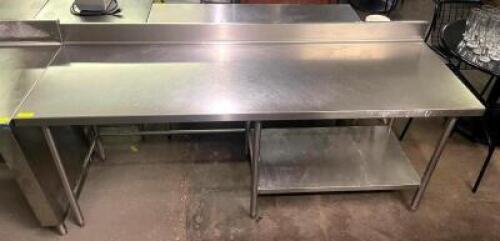 90" STAINLESS STEEL TABLE WITH BACKSPLASH, STAINLESS UNDERSHELF, AND WELDED LEGS